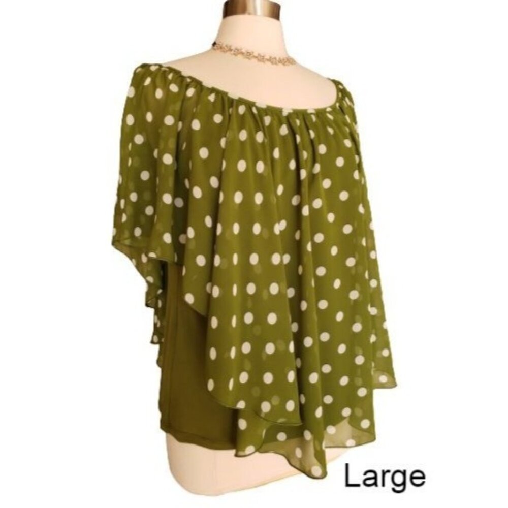 Green Polka Dot Off-Shoulder Blouse - Large